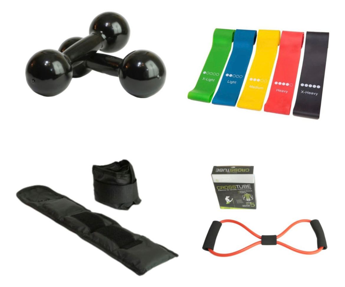 Kit Completo Par Halter + Caneleira + Kit 5 Theraband + Elástico
